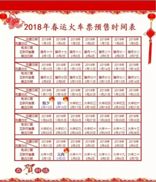 春運(yùn)火車票預(yù)售時間表