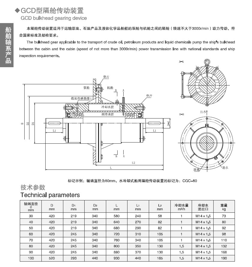 GCD型船用隔艙傳動(dòng)裝置 GCD型船用隔艙傳動(dòng)裝置